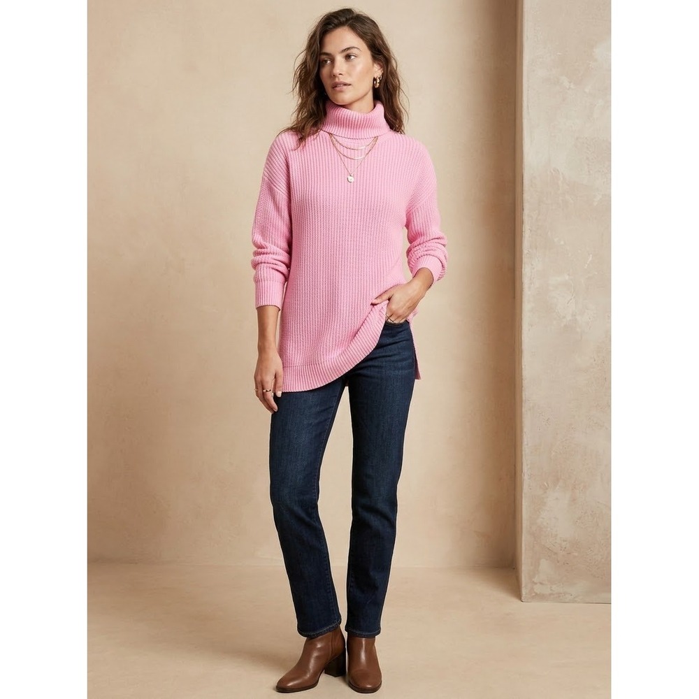 NEW Tularosa Turtleneck Sweater XS Pink Knit Cotton Blend Oversized Pullover